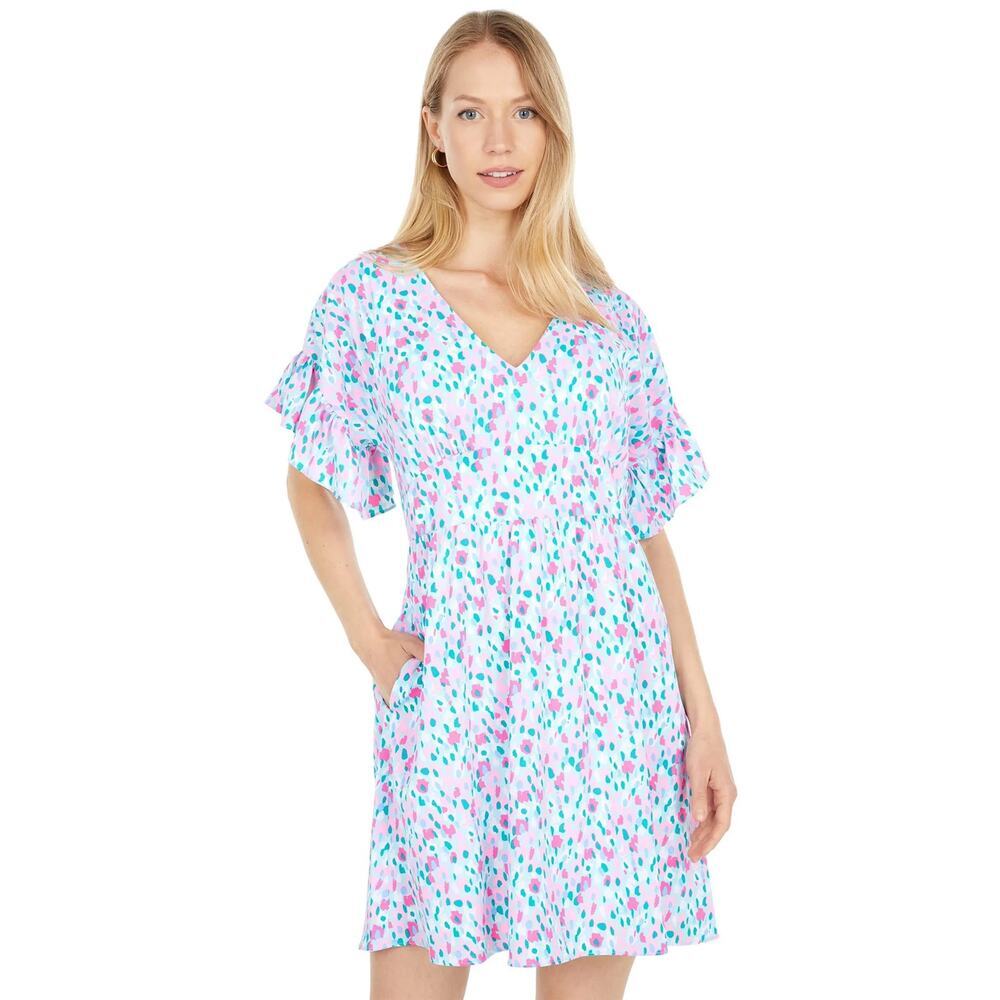 Lilly Pulitzer White Mini Dress with Pink & Teal Spots